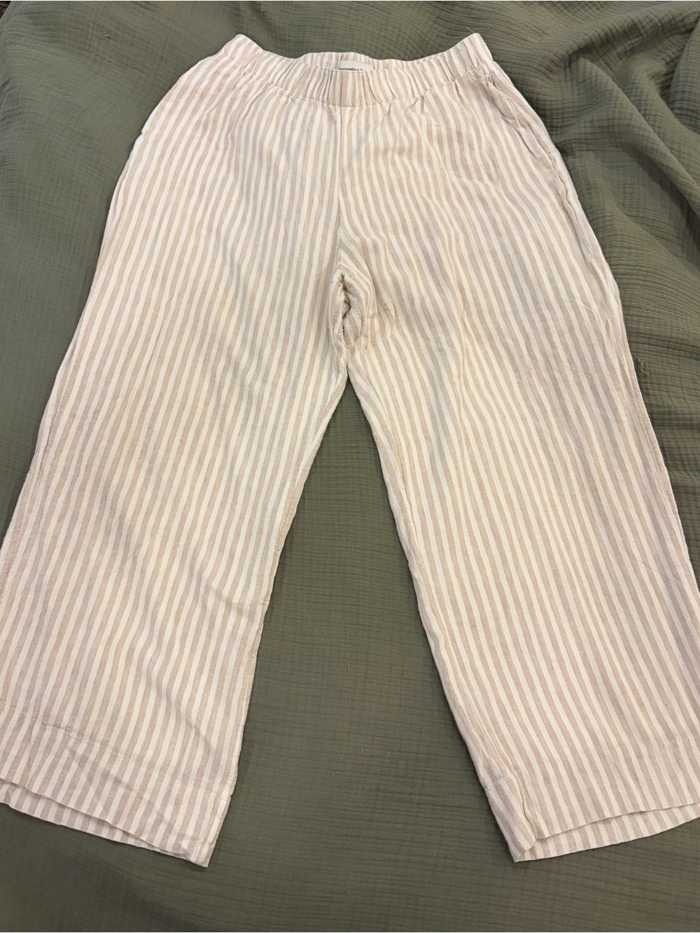 Abercrombie Linen Blend Beige Striped Wide Leg Pants